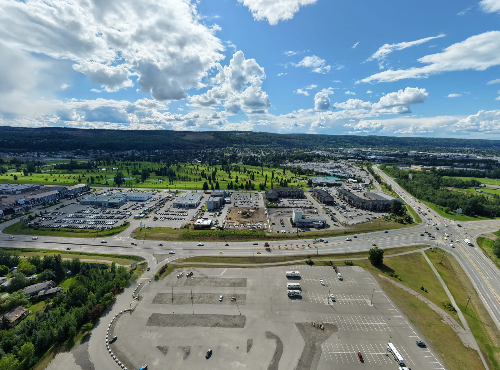 Wide aerial view of the RECPLACE site within Prince George's commercial corridor