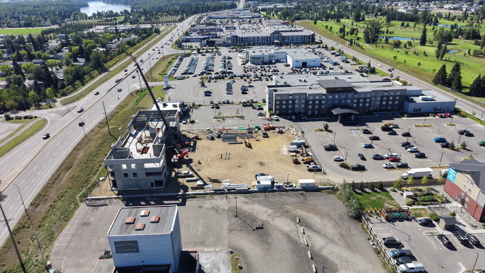 Aerial view of the RECPLACE construction site within Prince George's commercial corridor