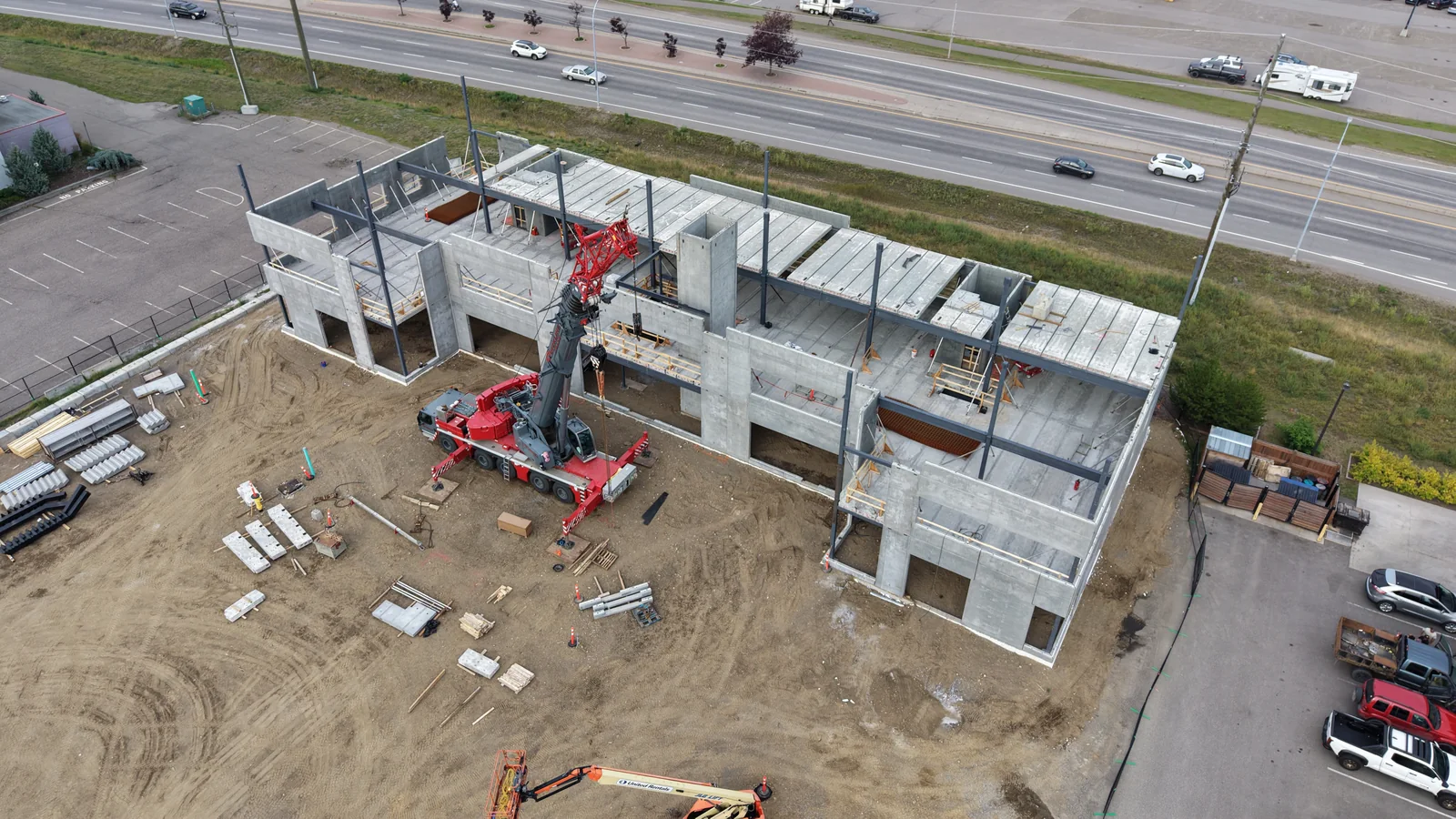 Aerial view of RECPLACE with third-floor construction underway